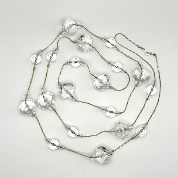 Vintage 60 inch Faceted Crystal Bead Rope Necklace 14K GP Clasp Long Layering - Picture 11 of 12